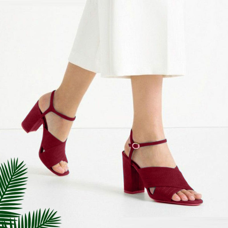 Maroon block deals heel sandals